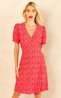 Lydia Shirring Cuff Sleeve Tea Dress In Red Floral Print 8 Lydia Shirring Cuff Sleeve Tea Dress In Red Floral Print -UK Skirt Sales 2023 2022 08 03 Jen Amy BlueVanilla64844