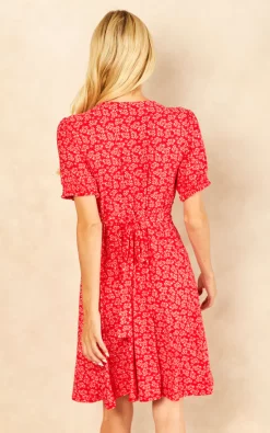 Lydia Shirring Cuff Sleeve Tea Dress In Red Floral Print 9 Lydia Shirring Cuff Sleeve Tea Dress In Red Floral Print -UK Skirt Sales 2023 2022 08 03 Jen Amy BlueVanilla64866