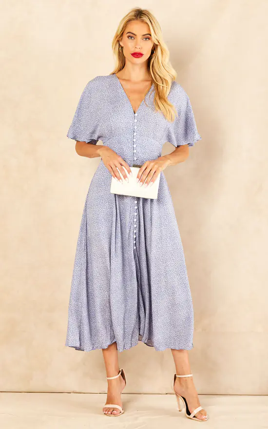 Megan Blue Floral Button Front Maxi Dress With Shirred Back 4 Megan Blue Floral Button Front Maxi Dress With Shirred Back - Image 2