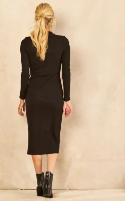 Vila Long Sleeve Ribbed Midi Dress In Black -UK Skirt Sales 2023 2022 08 03 Jen Amy VILA65955