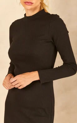 Vila Long Sleeve Ribbed Midi Dress In Black -UK Skirt Sales 2023 2022 08 03 Jen Amy VILA65960