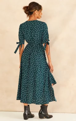 Tie Sleeve Polka Dot Midi Dress In Dark Green -UK Skirt Sales 2023 2022 09 02 Jen Shree Angeleye 75629
