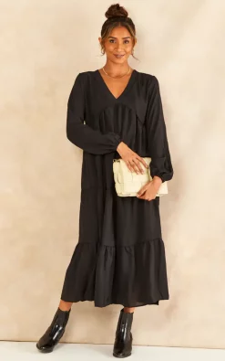 Oversized V Neck Midi Smock Long Sleeve Black Dress -UK Skirt Sales 2023 2022 09 02 Jen Shree Gini75686