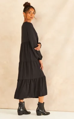 Oversized V Neck Midi Smock Long Sleeve Black Dress -UK Skirt Sales 2023 2022 09 02 Jen Shree Gini75706