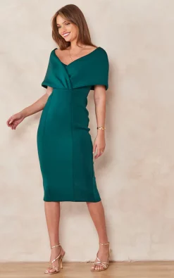 Goddiva Off The Shoulder Scuba Foam Midi Dress In Emerald -UK Skirt Sales 2023 2022 09 13 Tom Chynna Goddiva9675