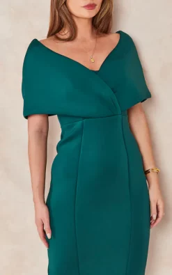 Goddiva Off The Shoulder Scuba Foam Midi Dress In Emerald -UK Skirt Sales 2023 2022 09 13 Tom Chynna Goddiva9682