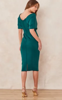 Goddiva Off The Shoulder Scuba Foam Midi Dress In Emerald -UK Skirt Sales 2023 2022 09 13 Tom Chynna Goddiva9696