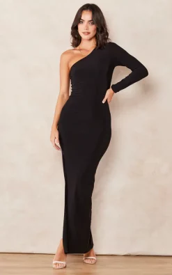 Sadie One Shoulder Maxi Dress With Long Sleeve In Black -UK Skirt Sales 2023 2022 09 14 Tom Mollie Pleat14497