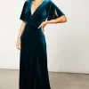 Wrap Front Velvet Dress With Flutter Sleeves And One Slit In Teal -UK Skirt Sales 2023 2022 09 23 Jen Mollie Angeleye21246