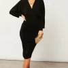 V Neck Bat Sleeve Midi Dress In Black -UK Skirt Sales 2023 2022 09 23 Jen Mollie Jenerique0527