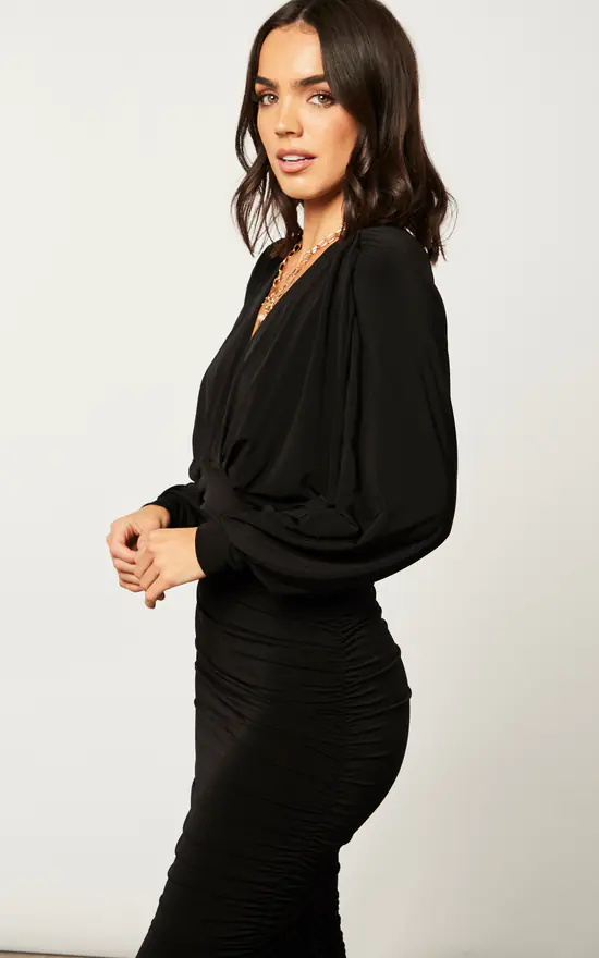 V Neck Bat Sleeve Midi Dress In Black 6 V Neck Bat Sleeve Midi Dress In Black - Image 4