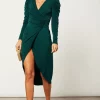 Oscar Sleeve Wrap Midi Dress In Emerald Green