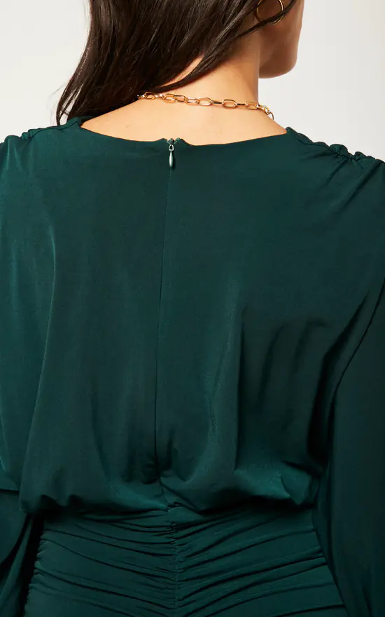 V Neck Bat Sleeve Midi Dress In Emerald Green 6 V Neck Bat Sleeve Midi Dress In Emerald Green - Image 4