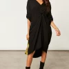 Twist Front Midi Dress Black