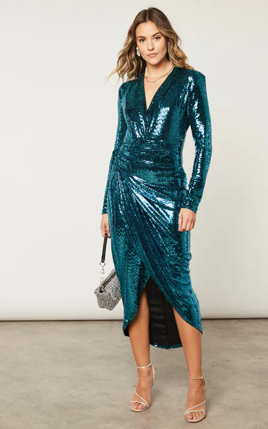 Forever Buzy Sequin Wrap Midi Dress In Blue 4 Forever Buzy Sequin Wrap Midi Dress In Blue - Image 2