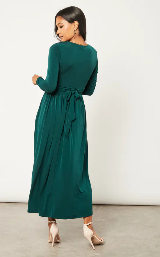 Long Belt Maxi Dress In Dark Green 6 Long Belt Maxi Dress In Dark Green - Image 4
