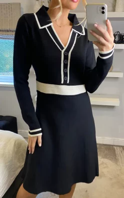 Yumi Contrast Collar Knitted Dress In Black -UK Skirt Sales 2023 2022 10 10 Sasha Yumi97