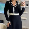 Yumi Contrast Collar Knitted Dress In Black -UK Skirt Sales 2023 2022 10 10 Sasha Yumi98