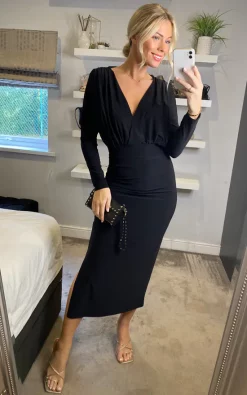 Abbey Long Sleeve Split Leg Midi Dress In Black -UK Skirt Sales 2023 2022 10 17 Sasha HonorGold31
