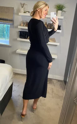 Abbey Long Sleeve Split Leg Midi Dress In Black -UK Skirt Sales 2023 2022 10 17 Sasha HonorGold36