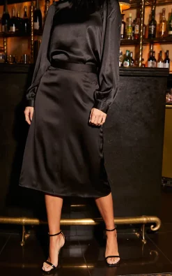 High Waist Midi Skirt In Black