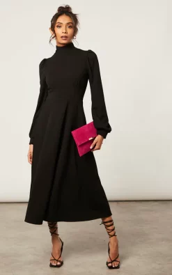 Black Turtle Neck Long Sleeve Skater Midi Dress With Keyhole -UK Skirt Sales 2023 2022 10 25 Jen Shree Signage12012