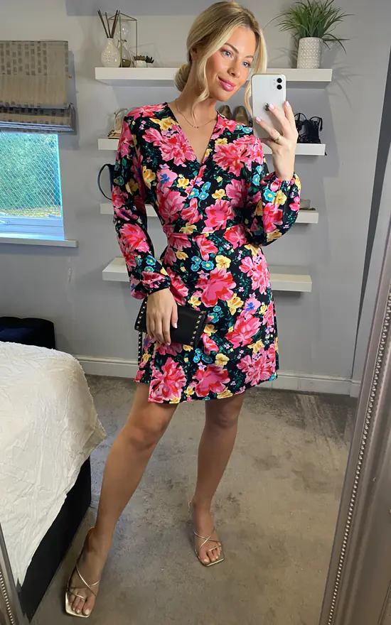 Multicolour Floral Print Long Sleeves Wrap Dress 3 Multicolour Floral Print Long Sleeves Wrap Dress