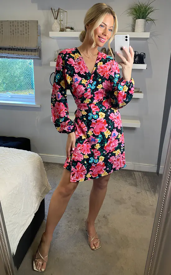 Multicolour Floral Print Long Sleeves Wrap Dress 4 Multicolour Floral Print Long Sleeves Wrap Dress - Image 2