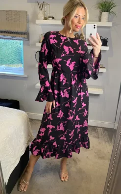 Long Sleeves Pink Floral Print Midi Dress -UK Skirt Sales 2023 2022 10 26 Sasha Danna49