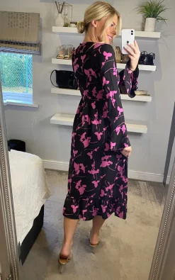 Long Sleeves Pink Floral Print Midi Dress -UK Skirt Sales 2023 2022 10 26 Sasha Danna52