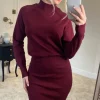 Apricot Burgundy Rib Knit Dress