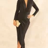 Deep V Neck Wrap Over Dress In Black -UK Skirt Sales 2023 2022 11 08 Jen Julia JohnZack14933