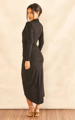 Deep V Neck Wrap Over Dress In Black -UK Skirt Sales 2023 2022 11 08 Jen Julia JohnZack14975