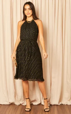 Pleated Halter Midi Dress