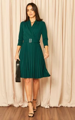 Long Sleeve Pleated Midi Wrap Dress With Belt In Green 8 Long Sleeve Pleated Midi Wrap Dress With Belt In Green -UK Skirt Sales 2023 2022 11 23 Jen Mollie Dresco23828