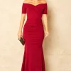 Bardot Off Shoulder Maxi Dress Burgundy