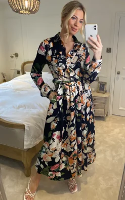 Black Floral Printed Midmaxi Shirt Dress -UK Skirt Sales 2023 2022 12 07 Sasha LoveSunshine93
