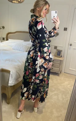 Black Floral Printed Midmaxi Shirt Dress -UK Skirt Sales 2023 2022 12 07 Sasha LoveSunshine96
