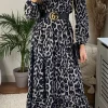 Animal Print Black Long Sleeve Tiered Maxi Dress -UK Skirt Sales 2023 20230207 2