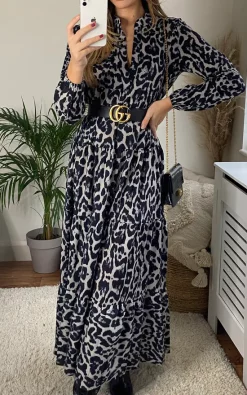 Animal Print Black Long Sleeve Tiered Maxi Dress 5 Animal Print Black Long Sleeve Tiered Maxi Dress -UK Skirt Sales 2023 20230207 3