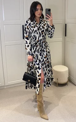 White Leopard Printed Maxi Shirt Dress 8 White Leopard Printed Maxi Shirt Dress -UK Skirt Sales 2023 2023 01 06 Mollie LoveSunshine102