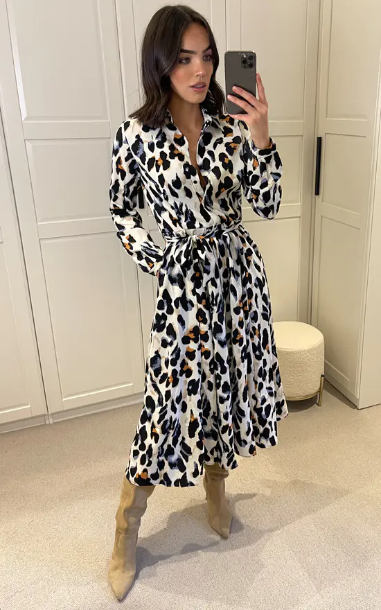 White Leopard Printed Maxi Shirt Dress 3 White Leopard Printed Maxi Shirt Dress