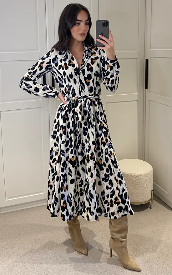 White Leopard Printed Maxi Shirt Dress 4 White Leopard Printed Maxi Shirt Dress - Image 2