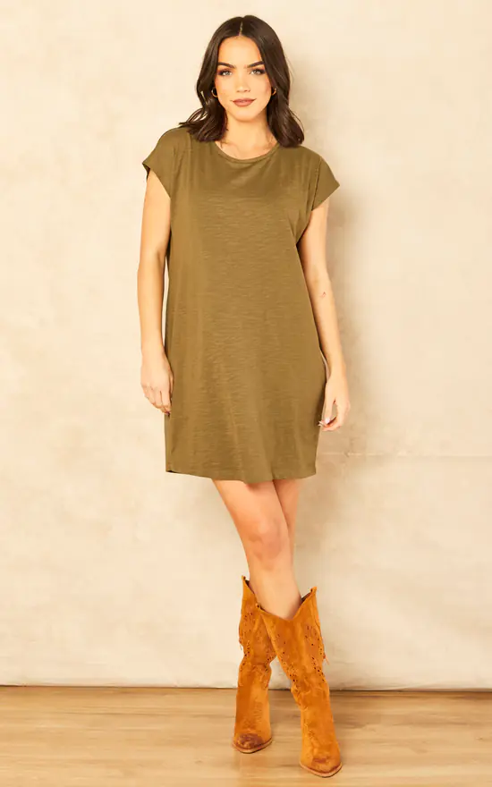 Noisy May Short Sleeve T Shirt Dress In Khaki 3 Noisy May Short Sleeve T Shirt Dress In Khaki