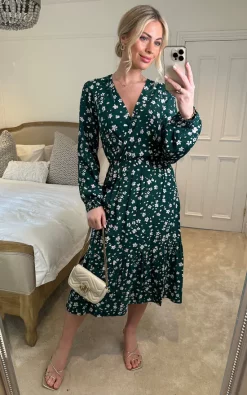 Apricot Green Ditsy Dot Wrap Midi Dress -UK Skirt Sales 2023 2023 02 01 Sasha Apricot9