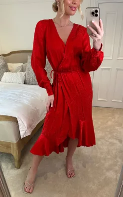 Long Sleeve Wrap Midaxi In Red Animal Jacquard With Ruffle Hem 7 Long Sleeve Wrap Midaxi In Red Animal Jacquard With Ruffle Hem -UK Skirt Sales 2023 2023 02 01 Sasha Nikka16