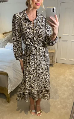 Courteney Leopard Print Shirt Dress With Ruffle Hem