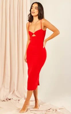 Bardot Cut Out Midi Dress In Red -UK Skirt Sales 2023 2023 02 10 Jen Mollie Bardot39982