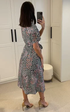 Leopard Print Midi Wrap Dress With Belt Fastening In Multicolour -UK Skirt Sales 2023 2023 02 22 Mollie Danna18