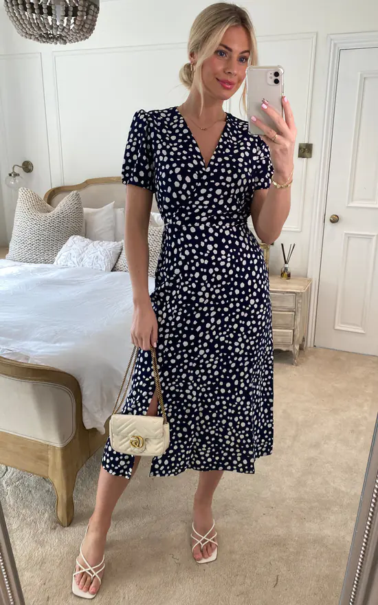 Mela Spot Midi Tea Dress In Navy 5 Mela Spot Midi Tea Dress In Navy - Image 3